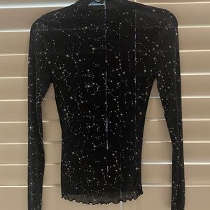 Black Starry Constellation Shear Long Sleeve Women’s Top